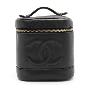 CHANEL Caviar Skin Coco Mark Vanity Bag Handbag Leather Black A01998