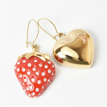 LOUIS VUITTON Earrings Boucle de Reille Phrase Strawberry Heart Motif Gold Red M64922