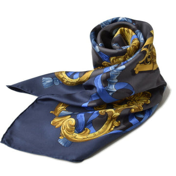HERMES scarf muffler  carre 90 silk twill FERRONNERIE navy/marine