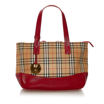 Burberry Nova Check Shadow Horse Handbag Beige Red Canvas Leather Ladies BURBERRY
