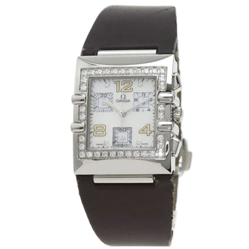 OMEGA 1847.35 Constellation Quadra Bezel Diamond Watch Stainless Steel Leather Ladies