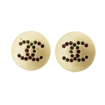 CHANEL Earrings Coco Mark Circle Colored Stone GP Plated Gold Red 00A Ladies