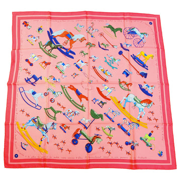 HERMES Carre 90 Raconte moi le cheval Talking about horses Wooden horse pink silk scarf muffler ladies