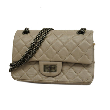 CHANELAuth  2.55 W Flap W Chain Lambskin Women's Leather Shoulder Bag Grayish
