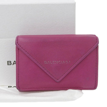 Balenciaga paper mini wallet with hook tri-fold leather pink 391446
