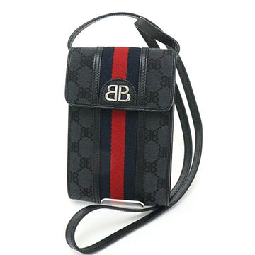 BALENCIAGA GUCCI  x Gucci Collaboration The Hacker Project Phone Bag Shoulder Canvas Leather 680130 Black Navy Red