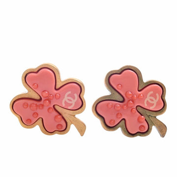 CHANEL Clover Motif Coco Mark Earrings Gold/Pink Ladies