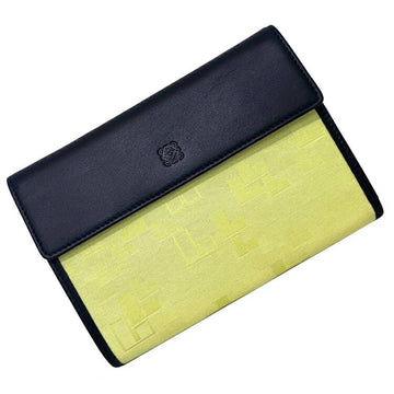 LOEWE Tri-Fold Wallet Black Yellow Canvas Leather  Fold Anagram Ladies Bicolor
