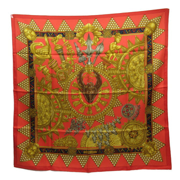 HERMES Scarf Carre 90 Emirates Gold L'OR DES CHEFS Red 100% Silk