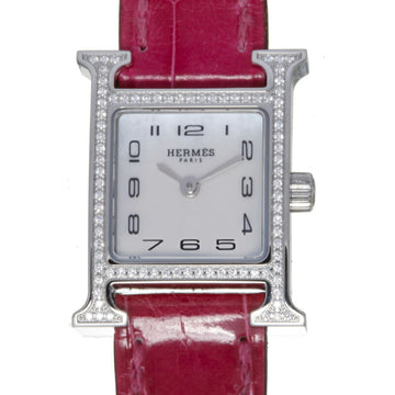 Hermes H Watch Bezel Diamond Ladies HH1.131 Stainless Steel White Shell Arabian Dial