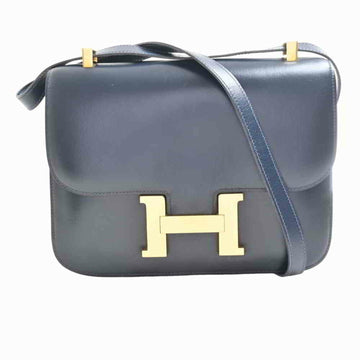 Hermes box calf Constance 23 shoulder bag navy