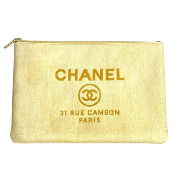 Chanel Deauville clutch bag 19th series fabric yellow ladies