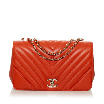 Chanel Cocomark Chevron V Stitch Chain Shoulder Bag Orange Leather Ladies CHANEL
