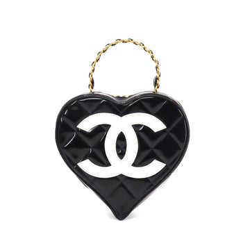 Chanel matelasse heart vanity bag enamel leather black white vintage gold metal fittings Matelasse Heart Vanity Bag