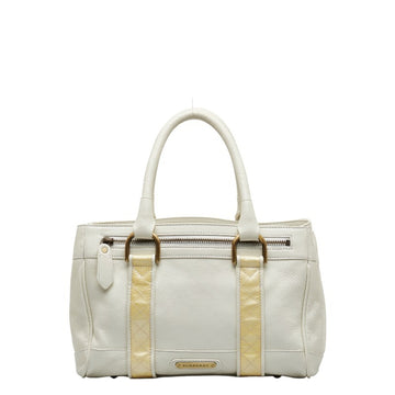 BURBERRY Nova Check Handbag White Leather Women's