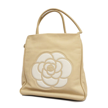 CHANELAuth  Camellia Tote Bag Women's Leather Beige