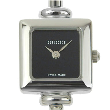GUCCI Watch 1900L Stainless Steel Swiss Made Silver Quartz Analog Display Black Dial Ladies