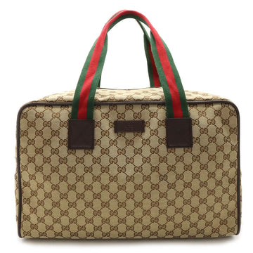 GUCCI GG Canvas Sherry Line Boston Bag Shoulder Leather Khaki Beige Red Green 153240