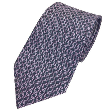 HERMES tie 100% silk necktie geometric pattern blue x pink men's
