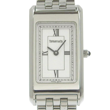 TIFFANY&Co. Classic Watch Rectangle Roman Stainless Steel Swiss Made Silver Quartz Analog Display White Dial Women's