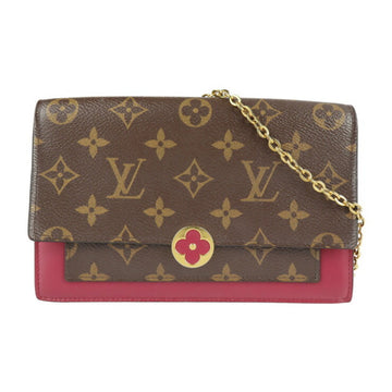 Louis Vuitton Portefeuille Flor Chain Clutch Bag M69578 Monogram Canvas Leather Brown Fuchsia Wallet 2WAY Shoulder Second Handbag