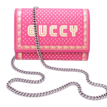 GUCCI Shoulder Wallet Bag GUCCY Pink x Gold Leather Silver Hardware Women's 524967