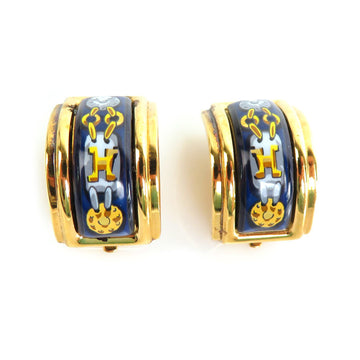 HERMES Earrings Cloisonne Metal/Enamel Gold/Navy Ladies