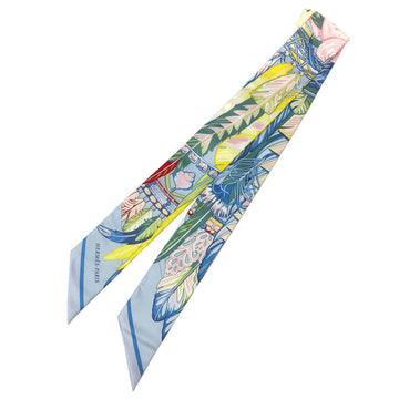HERMES Twilly scarf muffler Dance Pacific 2021 Blue ciel/Vert/Rose pale silk 100%