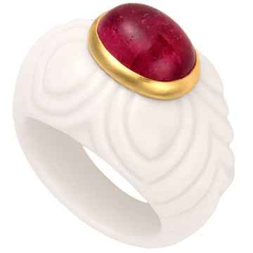 BVLGARI Chandra Pink Tourmaline Ring K18YG White Ceramic #13