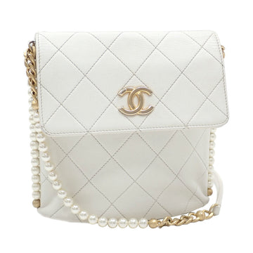 CHANEL Fake Pearl Shoulder Bag Matelasse Women's White Leather AS2503 Here Mark A210651