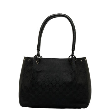 GUCCI GG Canvas Handbag 115007 Black Leather Women's