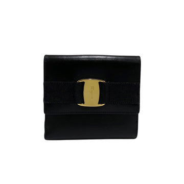 SALVATORE FERRAGAMO Vara Ribbon Calf Leather Bifold Wallet Black 135-4