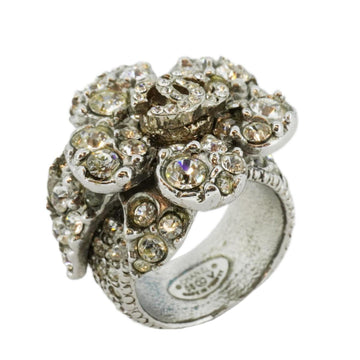 CHANEL Ring Coco Mark Camellia Rhinestone Metal Material Silver 08V Women's