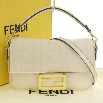 FENDI Baguette Small Logo FF Pattern 2WAY Bag Chain Shoulder Lamb Leather 8BS017