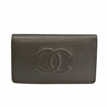 CHANEL Cocomark A48651 Women's Caviar Leather Long Wallet [bi-fold] Gray