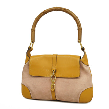 Gucci Bamboo 001 4096 Women's Suede Handbag Brown,Pink