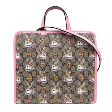 Gucci Children's Mini Rabbit 630542 2Way Tote Bag Higuchi Yuko GG Supreme Canvas Leather Beige Pink Ladies