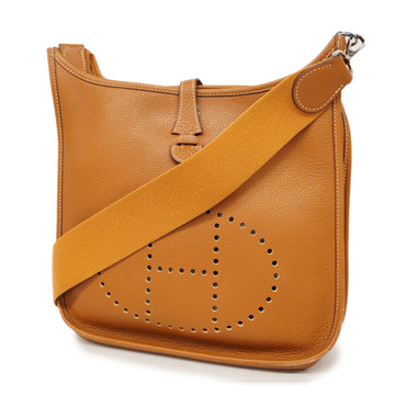 HERMESAuth  Evelyn 1PM K Stamp Taurillon Clemence Leather Shoulder Bag Gold