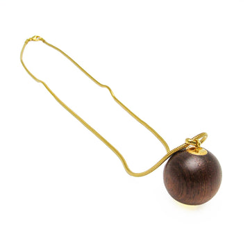 HERMES Serie Wood Ball Metal,Wood Women's Pendant Necklace [Dark Brown,Gold]