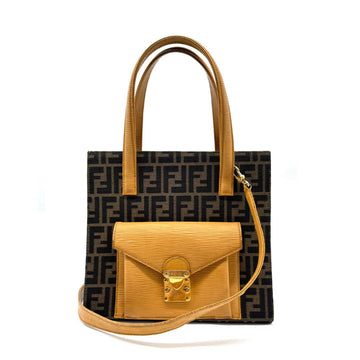 FENDI Handbag Shoulder Bag Zucca Canvas/Leather Brown x Beige Unisex