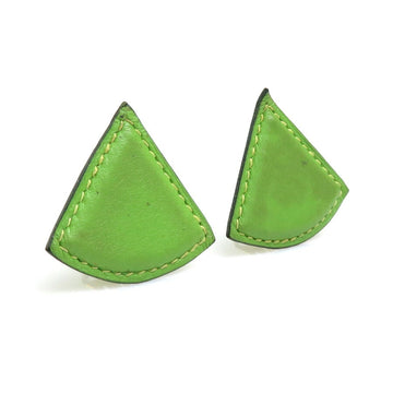 HERMES Earrings Triangle Leather/Metal Green/Gold Women's