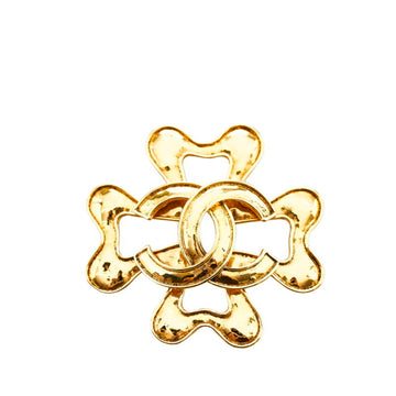 CHANEL coco mark clover brooch gold plated ladies