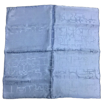 HERMES pocket square scarf muffler harness pattern silk 100% light blue neckerchief bandana men's