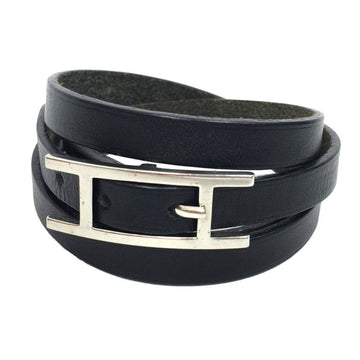 Hermes Api3 leather bracelet choker black ??? H engraved Apibres unisex