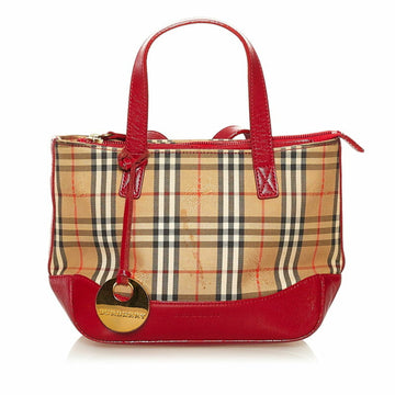 Burberry Nova Check Shadow Horse Handbag Beige Red Canvas Leather Ladies BURBERRY
