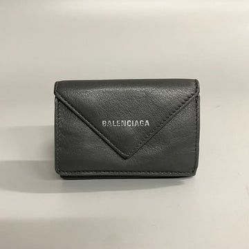 BALENCIAGA Logo Paper Mini Wallet Leather Genuine Trifold Gray