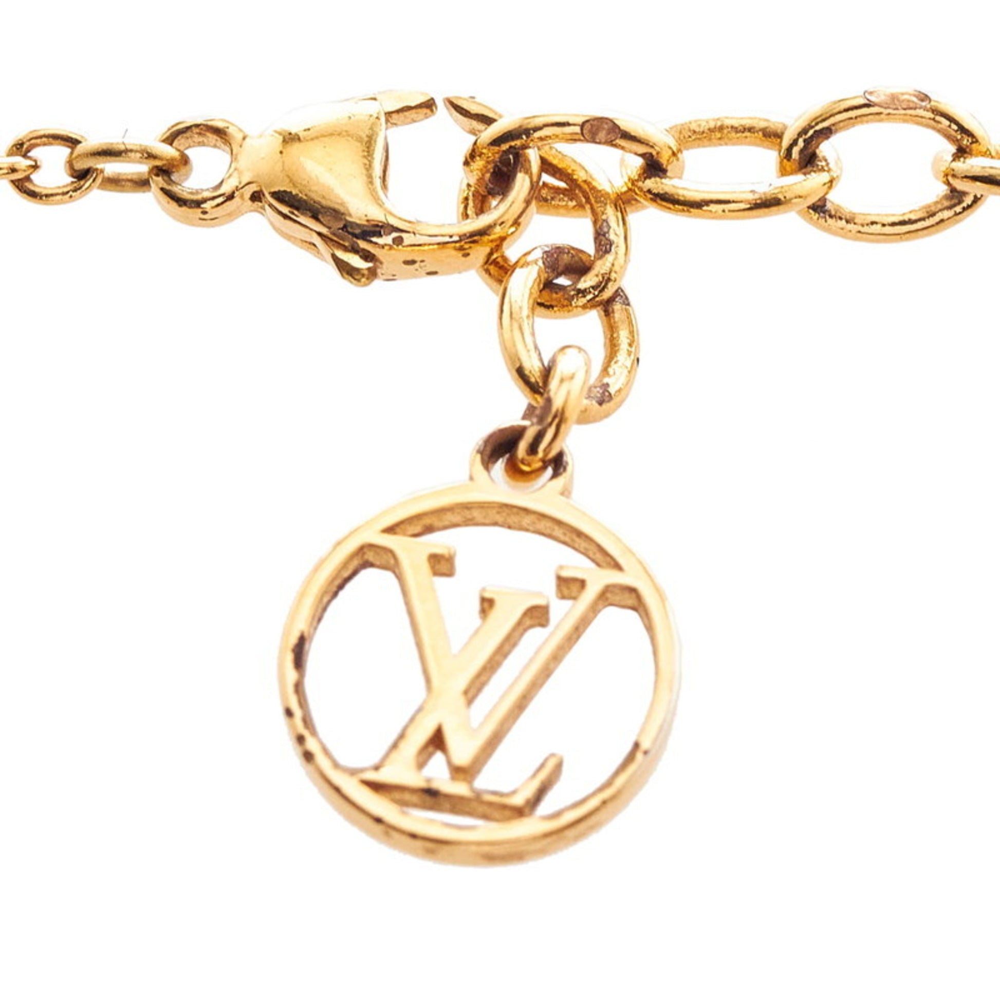 Louis+Vuitton+Essential+V+Perle+Necklace+Gold+Plated+Chain+Pearl+Resin+M68358  for sale online