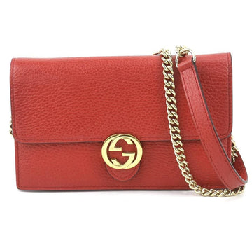 GUCCI Crossbody Shoulder Bag Interlocking G Leather/Metal Red/Gold Women's 510314