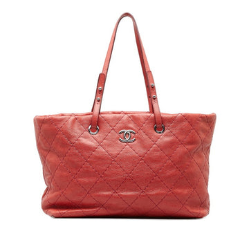 CHANEL Wild Stitch On the Road Tote Bag Pink Leather Women's