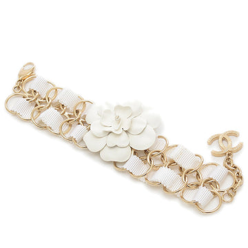Chanel Camellia Chain Bracelet White/Gold 09A